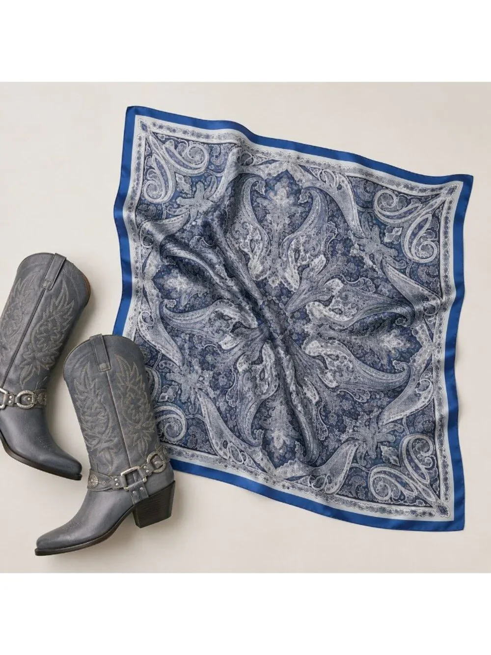 Navy Paisley Satin Scarf 27x27 Wild Rag Western Cowboy Cowgirl Fashion Scarf